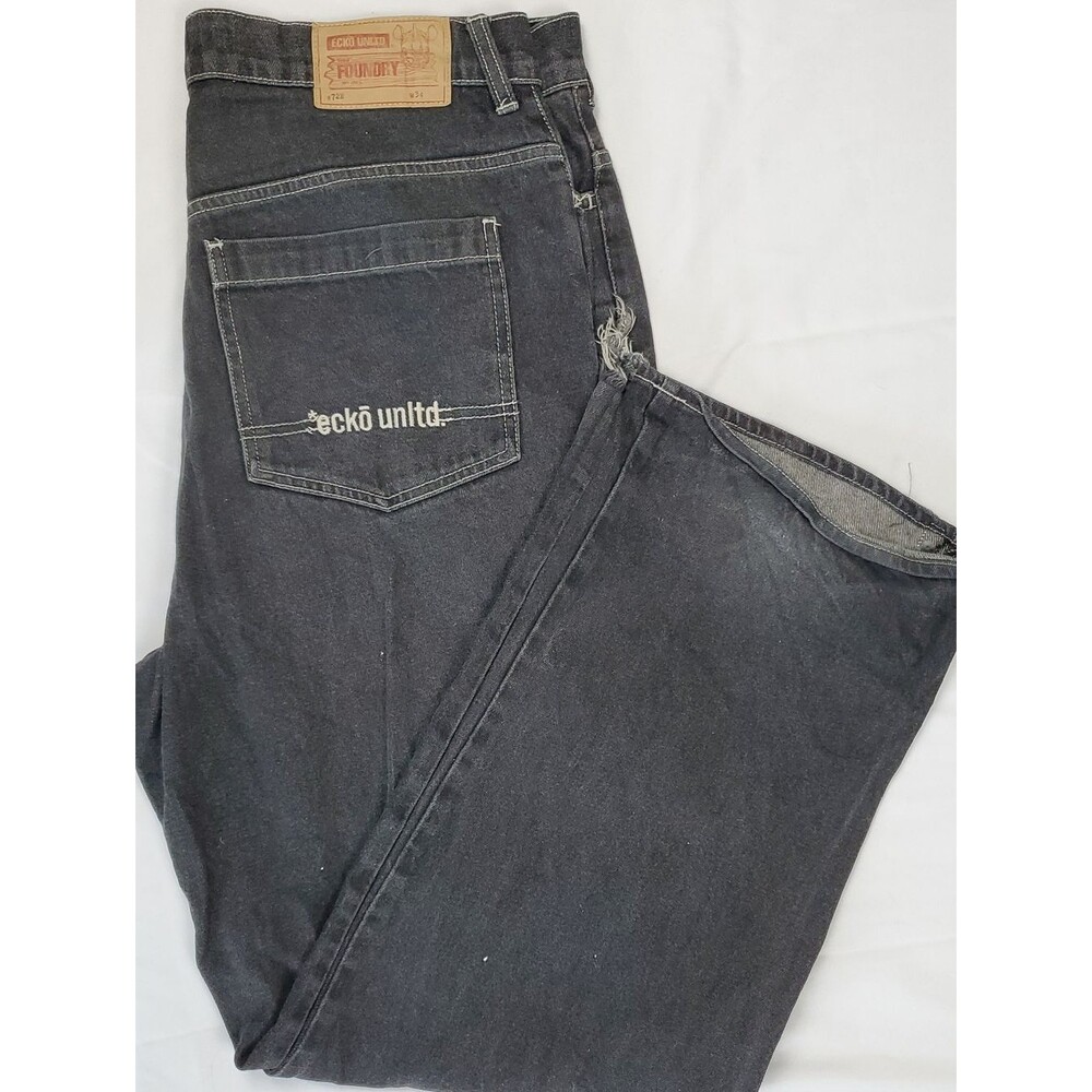 Ecko Unltd Vintage Y2K Jeans | Mens Wide Leg Relaxed Faded Black 34